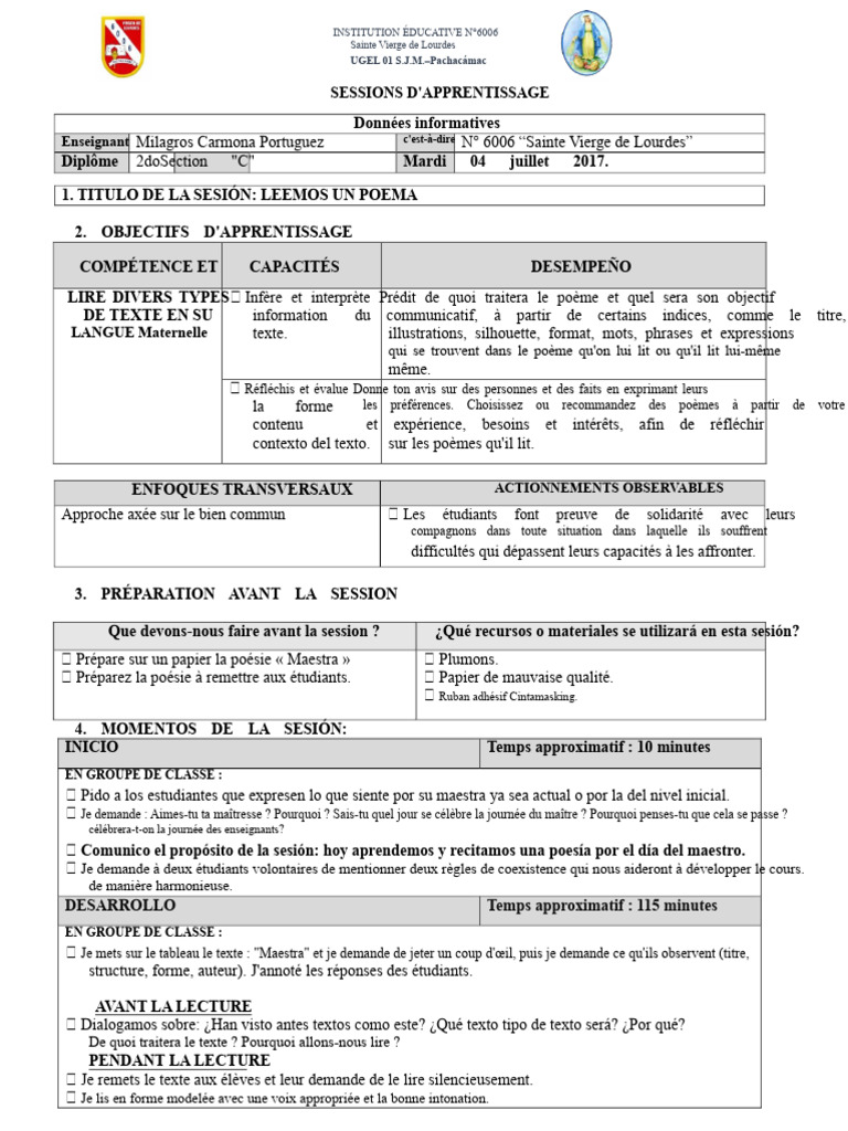 Séance de lecture de poésie en classe | PDF | Apprentissage | Poésie