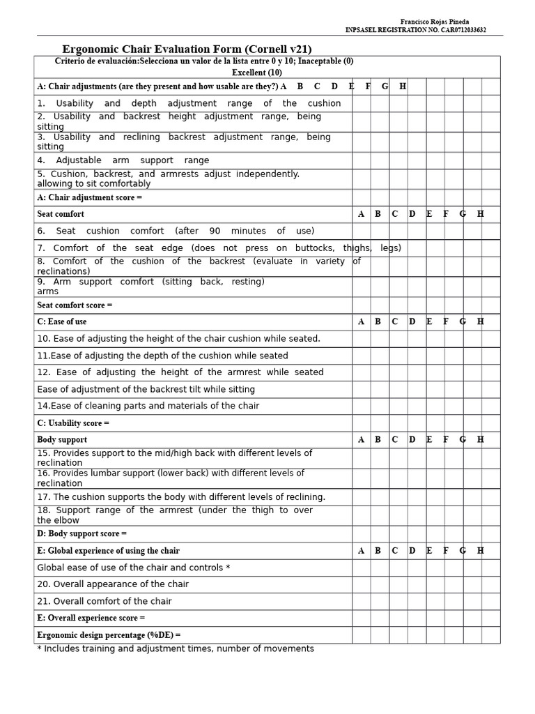 Ergonomic Chair Evaluation Criteria | PDF | Chair | Chess