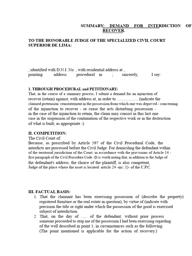 Demand for Possession Interdiction | PDF | Separation Of Powers | Civil ...