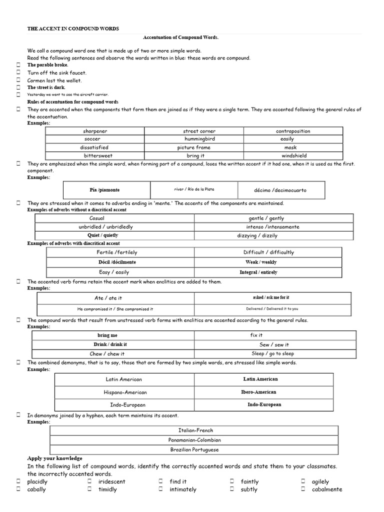 The Accent in Compound Words | PDF | Stress (Linguistics) | Word