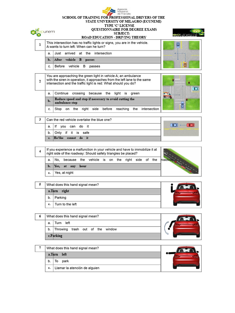 Driving Theory Exam Questionnaire | PDF | Traffic | Intersection (Road)