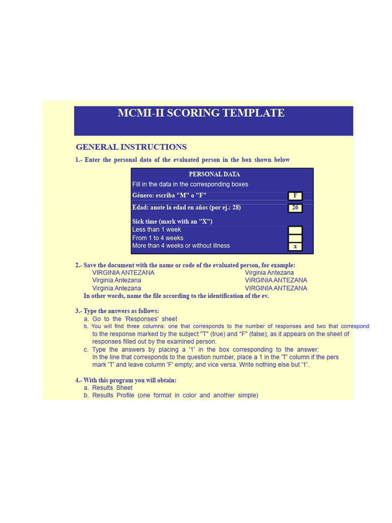 MCMI-II Scoring Instructions Template | PDF | Psychology ...