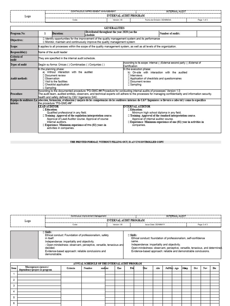 Internal Audit Program for Continuous Improvement | PDF | Audit ...