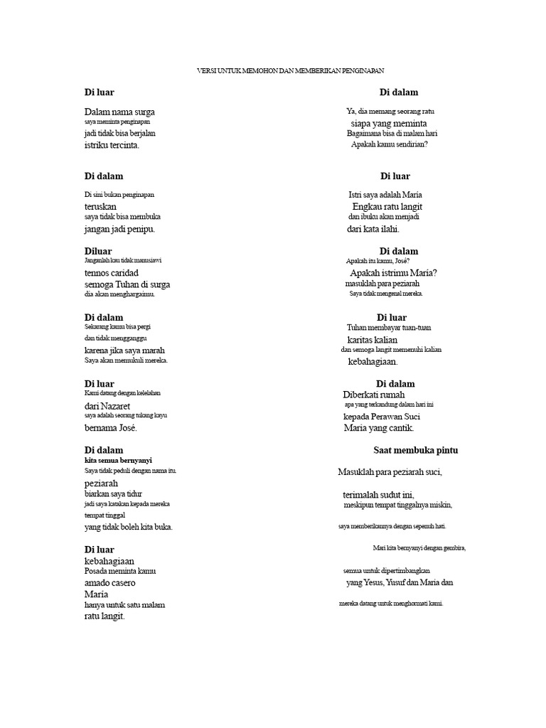 Verse Untuk Meminta Dan Memberikan Tempat Tinggal | PDF