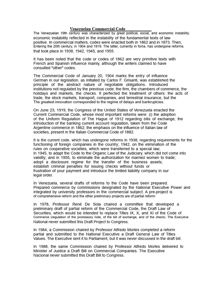 Venezuelan Commercial Code | PDF | Market (Economics) | Labour Economics