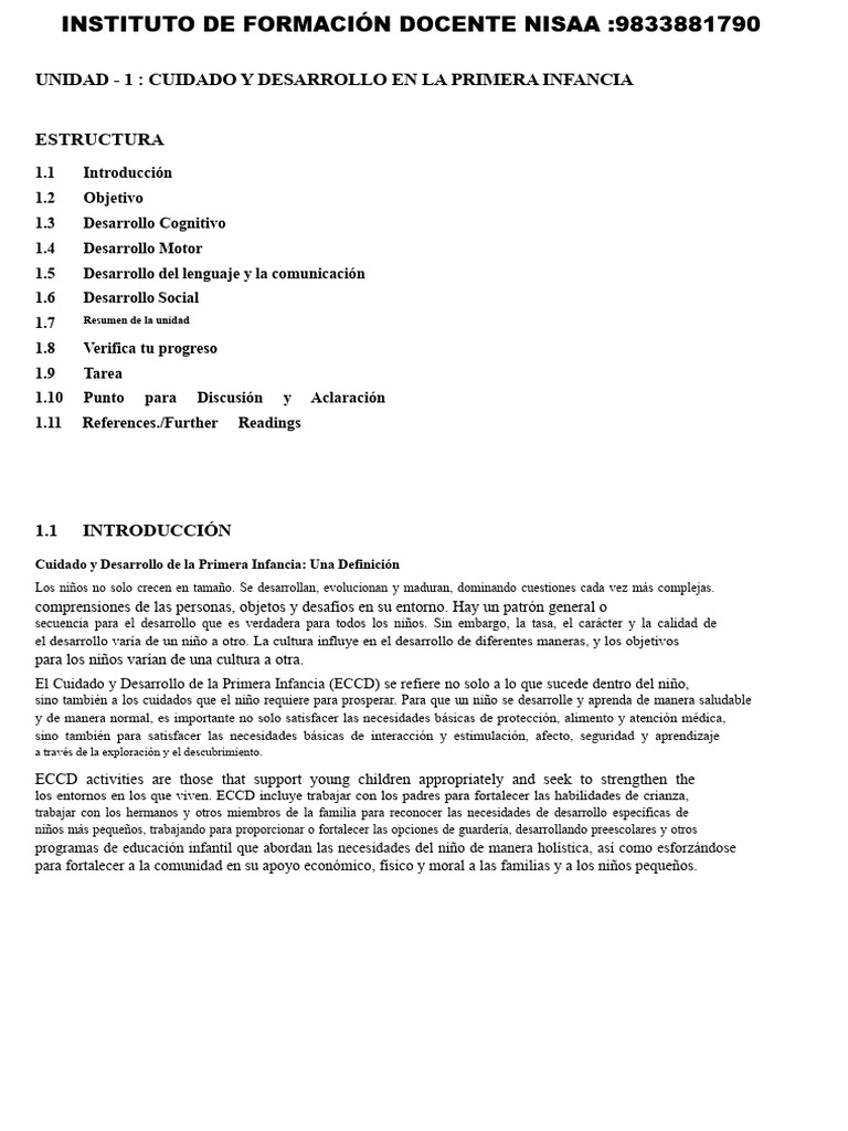 Cuidado y Desarrollo en la Primera Infancia | PDF | Educación de la ...
