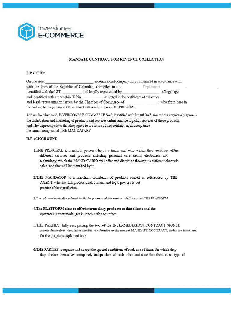 MANDATE CONTRACT FOR INCOME COLLECTION Ecommerce 26-01-2021 | PDF ...