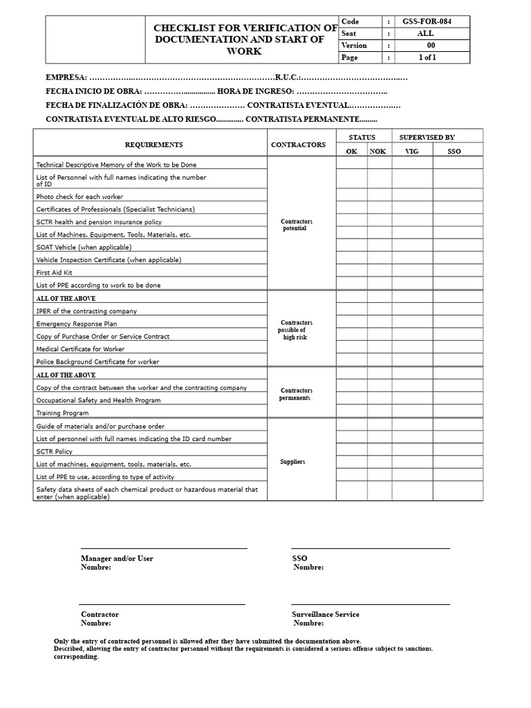 Check LIST Documentation Verification and Project Start | PDF ...