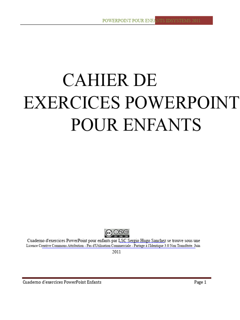 Cahier d'exercices PowerPoint pour enfants | PDF | Microsoft Powerpoint ...