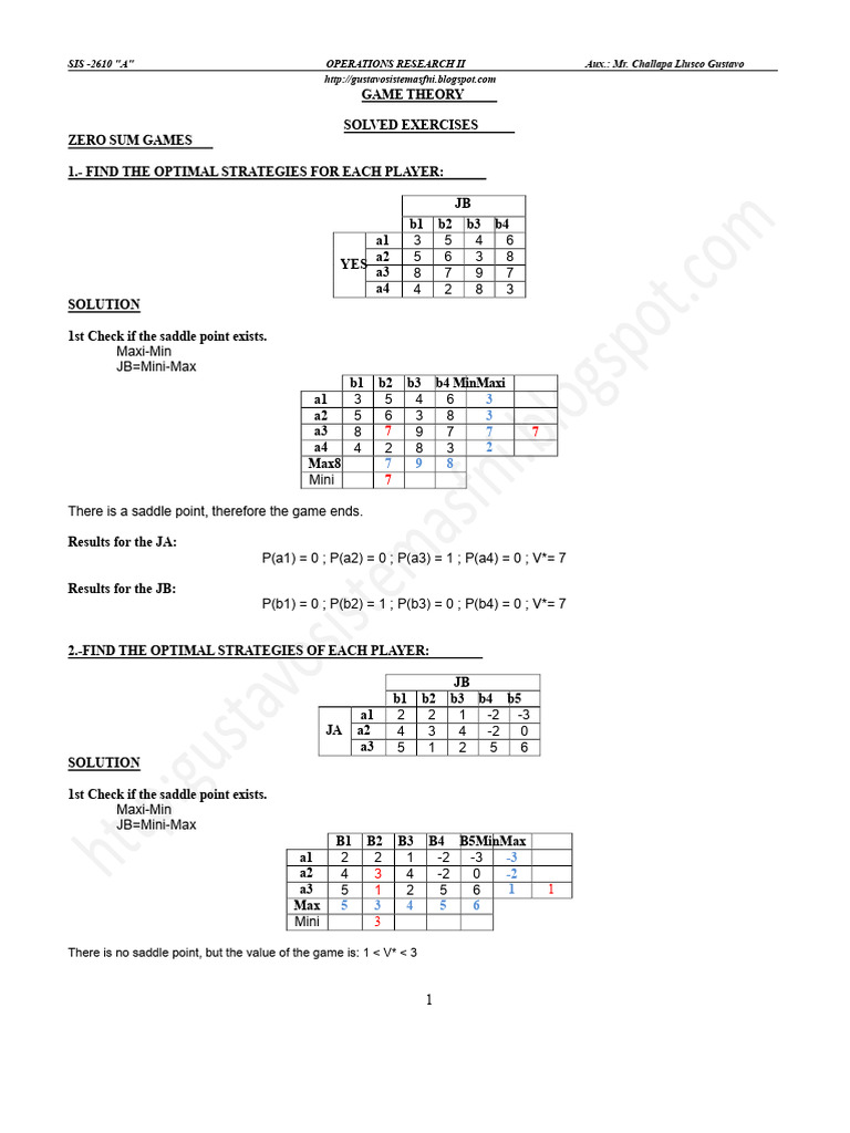 Optimal Strategies in Game Theory | PDF | Mathematics