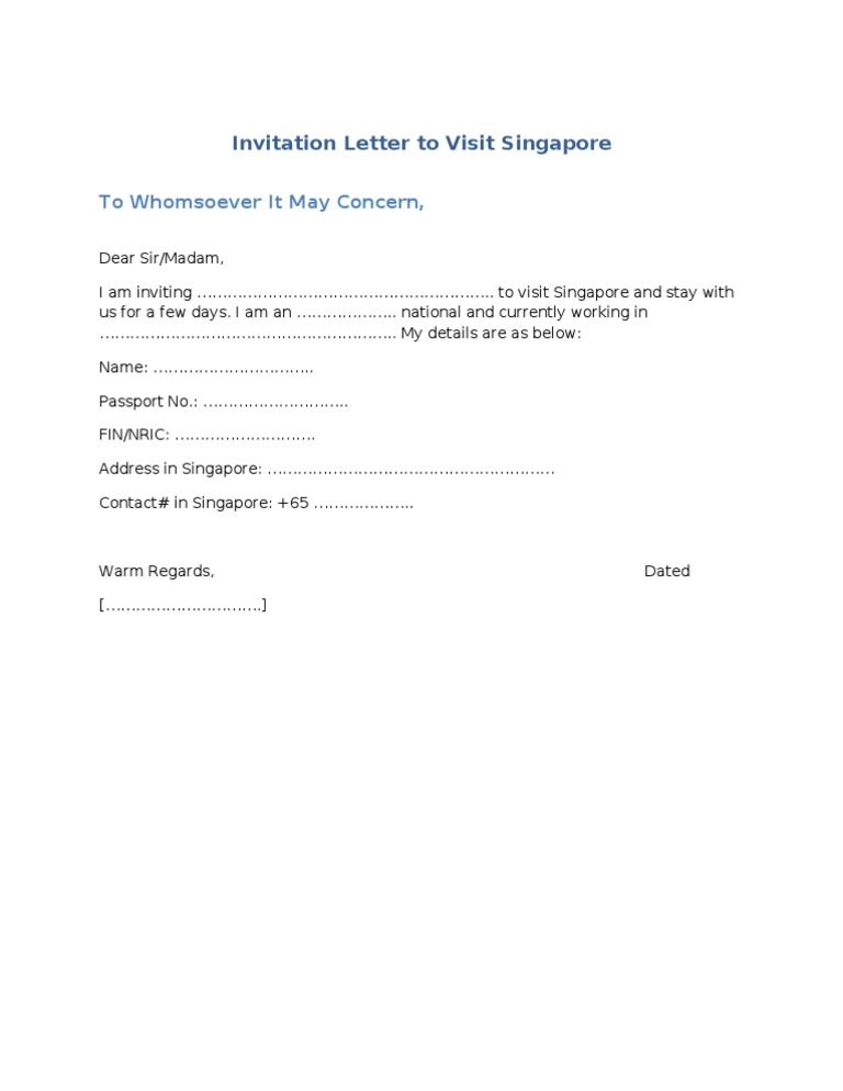 Sample Invitation Letter To Visit Singapore | PDF | Government And