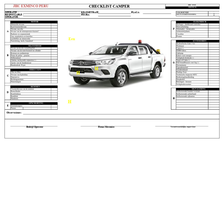 Checklist Van de Pickup | PDF