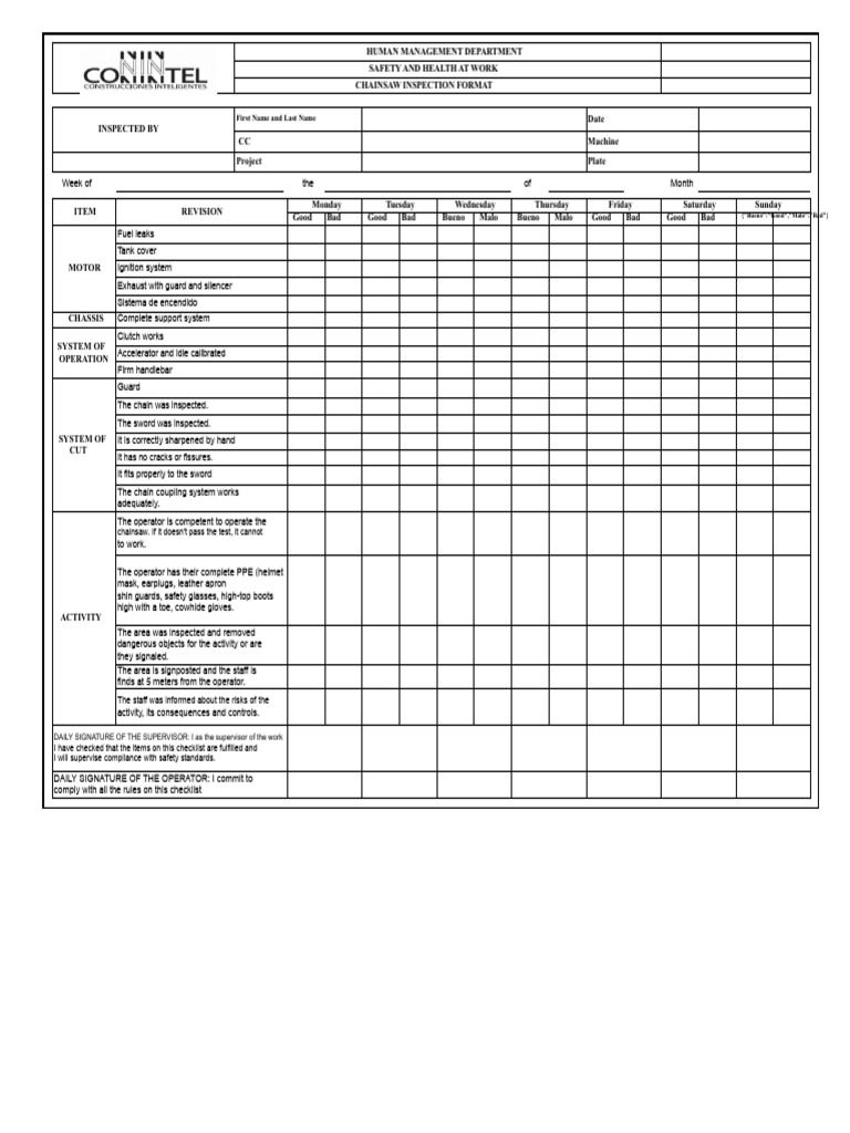 Chainsaw Safety Inspection Checklist | PDF