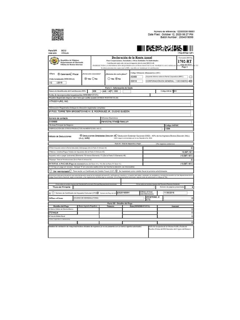 Formulario BIR 1702-RT | PDF | Impuesto sobre la renta | Impuestos