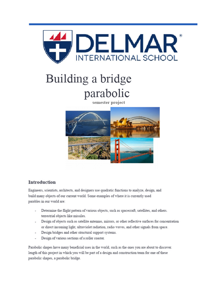 Parabolic Bridge Design Project Guide | PDF