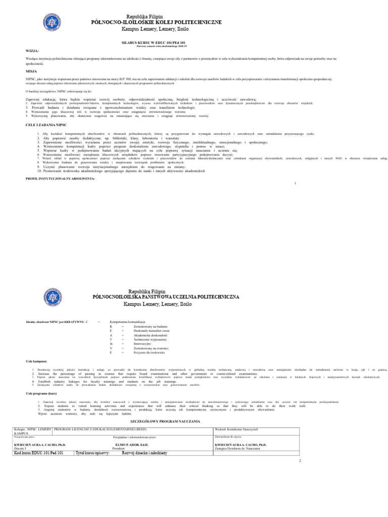 Sylabus Ped 101 | PDF