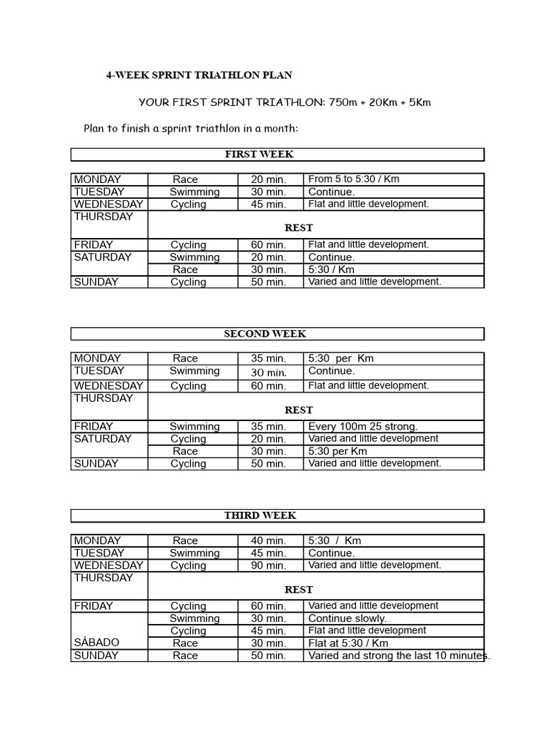 Training Plans For Sprint Triathlon | PDF | Cycle Sport | Triathlon