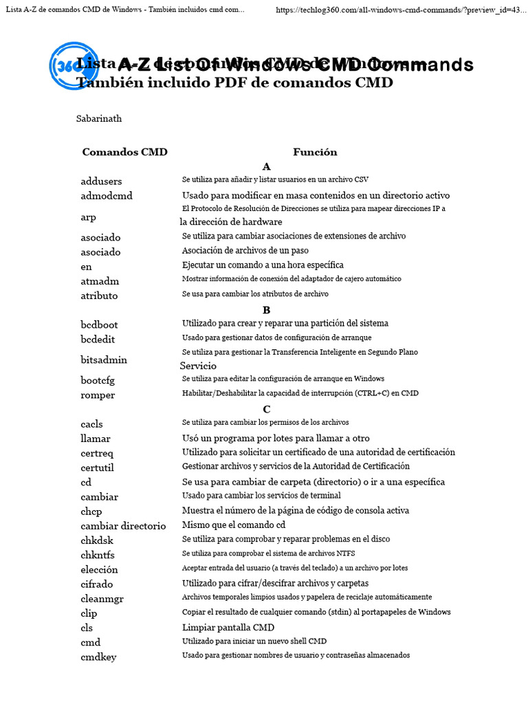 Comandos CMD de Windows A-Z: Guía Completa | PDF | Archivo de ...