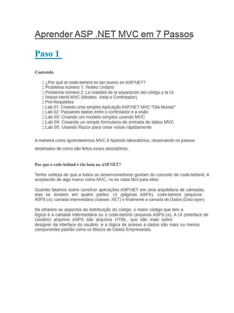 Aprenda ASP.NET MVC em 7 Passos | PDF | Model-View – Controller (MVC ...