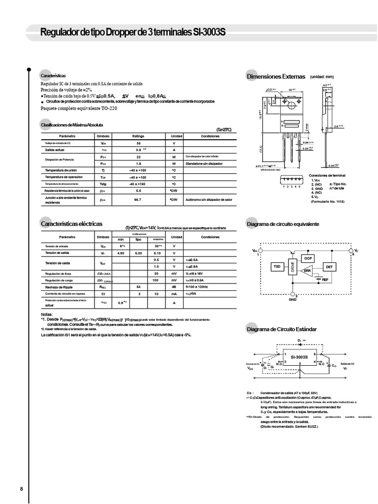 Regulador Dropper SI-3003S de 3 Terminales | PDF | voltaje | Red eléctrica