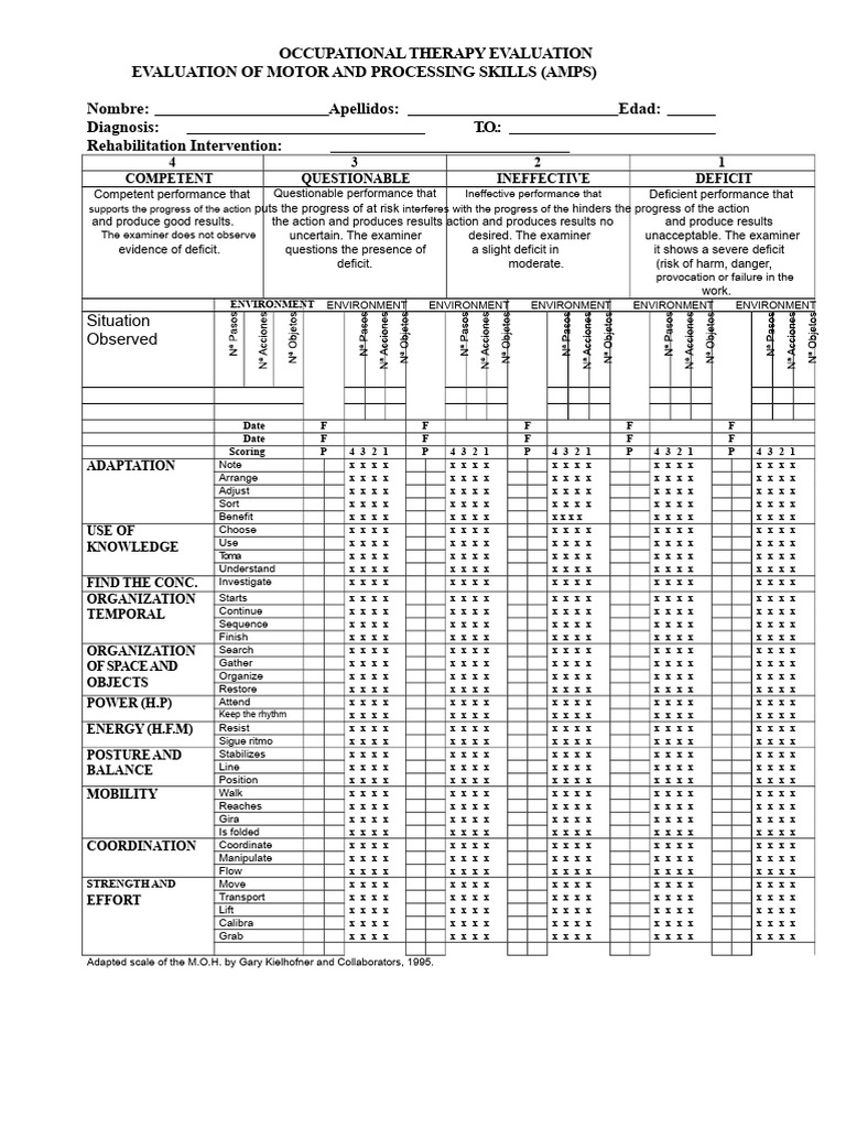 Evaluation of Motor Skills and Processing AMPS | PDF | Occupational ...