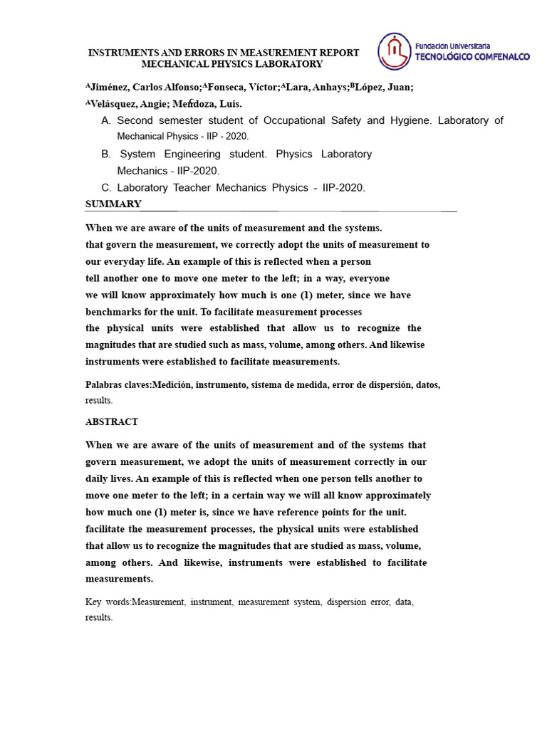 Measurement Instruments and Errors Report | PDF | Measurement | Density