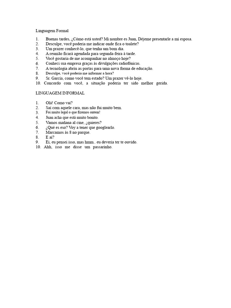 Exemplos de Linguagem Formal e Informal | PDF