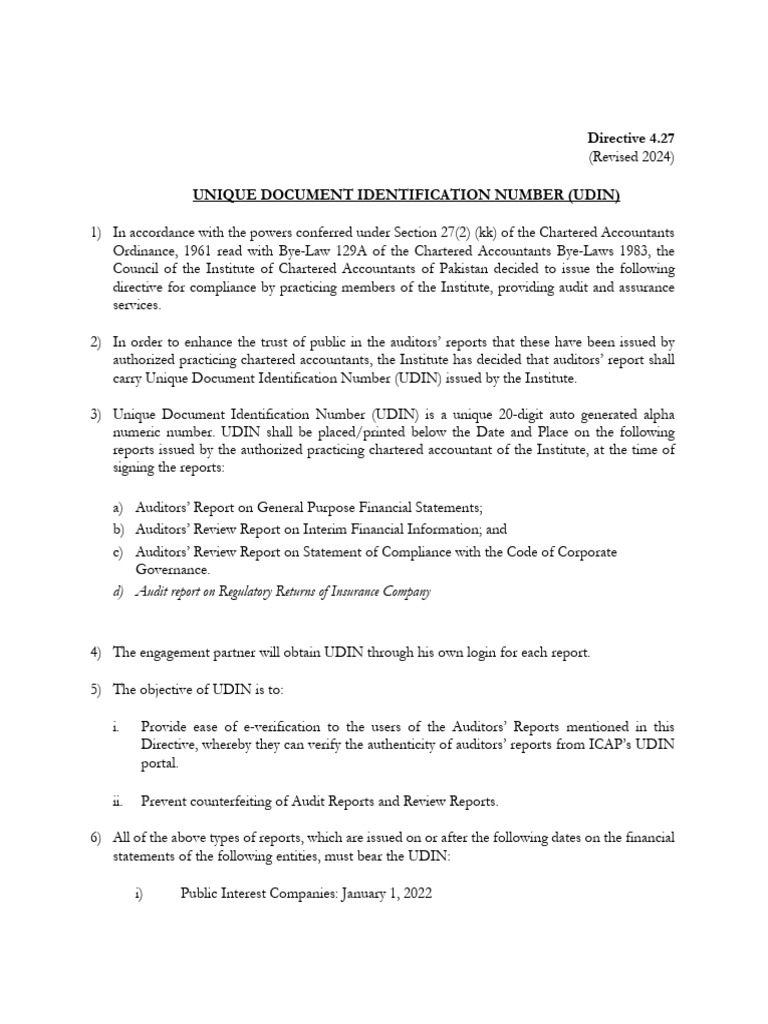 Unique Document Identification Number (UDIN) | PDF | Audit | Accounting