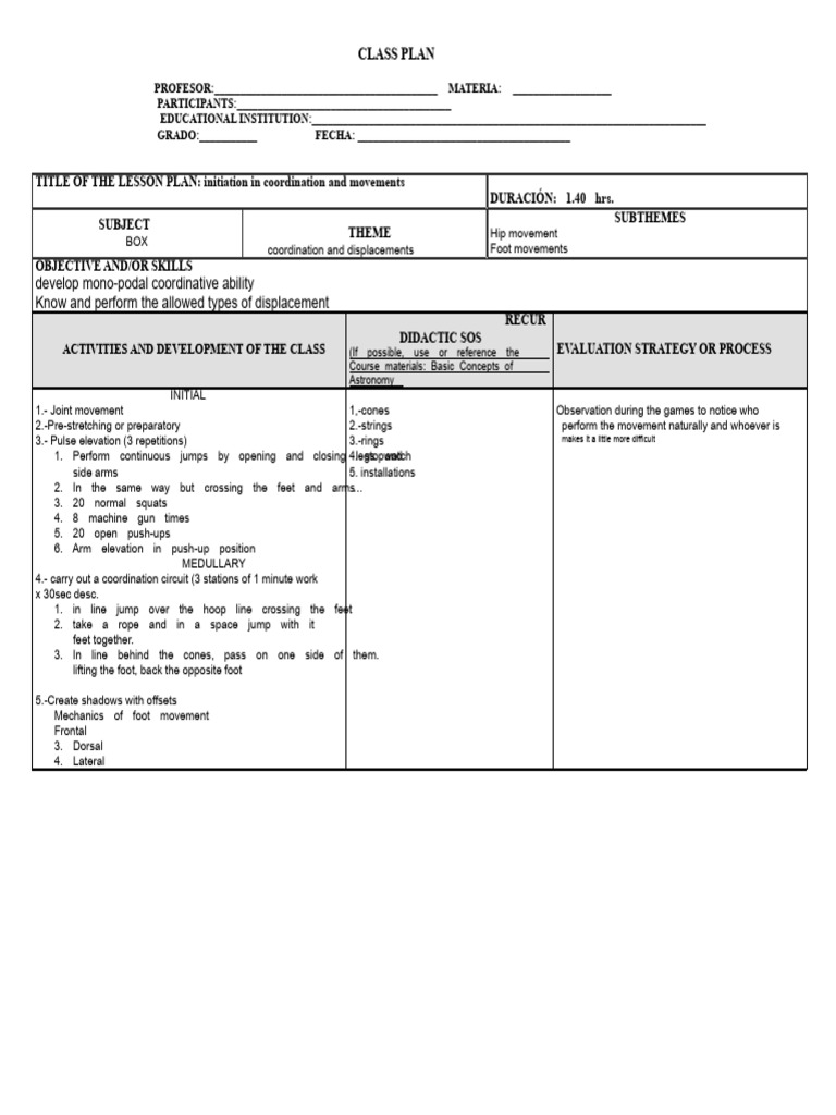 Boxing Class Plan | PDF