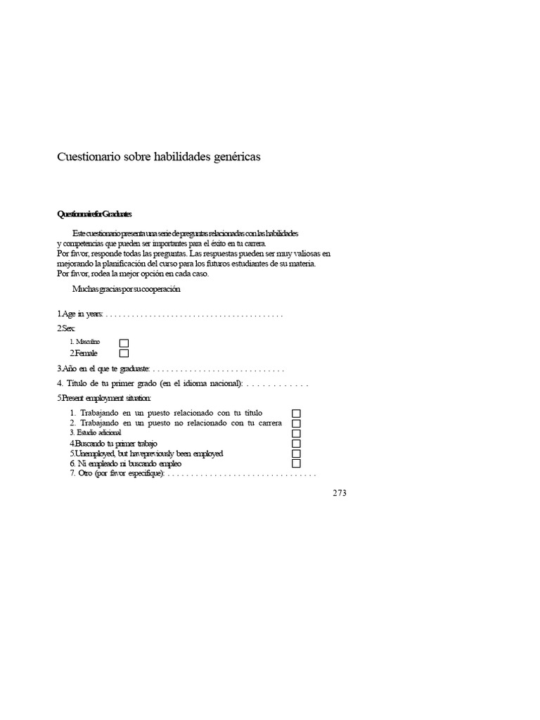 Cuestionario de Habilidades para Graduados | PDF | Cuestionario