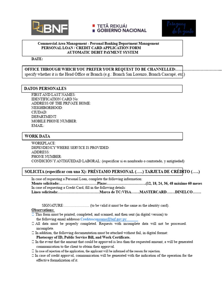 Personal Loan and Credit Card Application Form | PDF