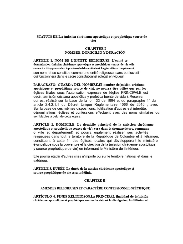 Statuts de la Mission Chrétienne Apostolique | PDF | Église chrétienne ...