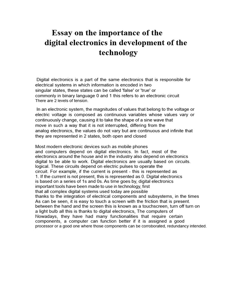 Essay On The Importance of Electricity | PDF | Electronics | Digital ...