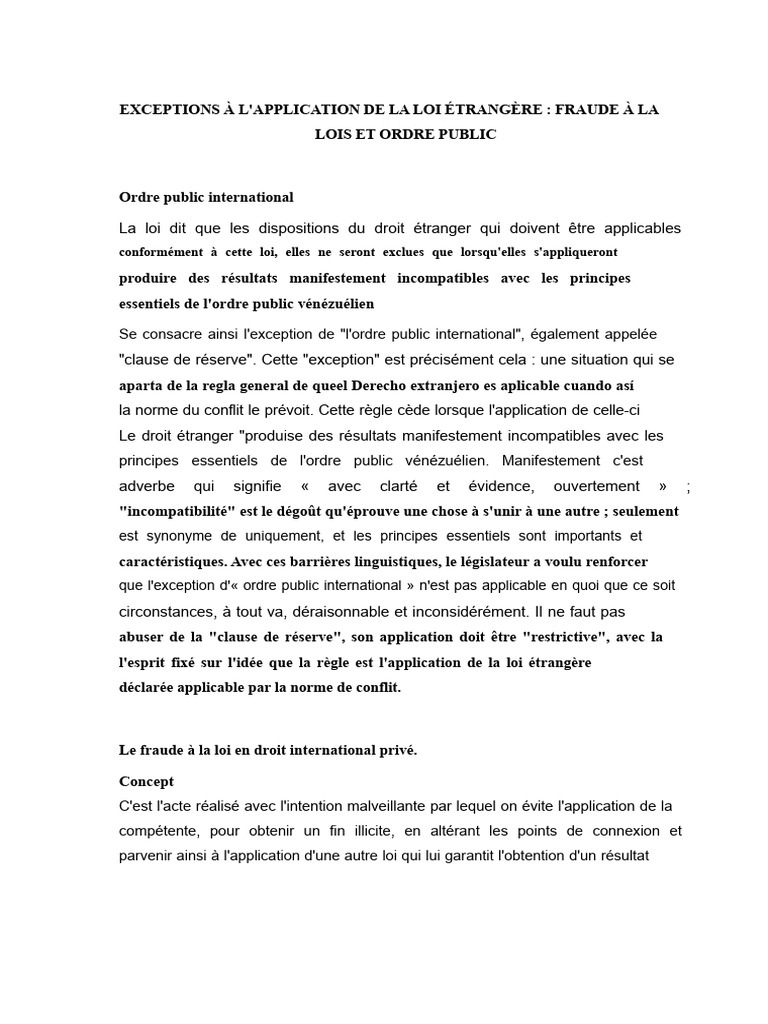 Exceptions à la loi étrangère en droit privé | PDF | Loi | Loi ...