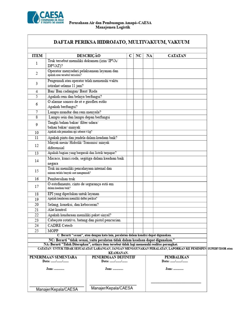 Daftar Periksa Kendaraan CAESA | PDF