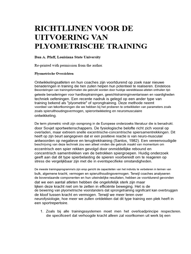 Dan Pfaff Richtlijnen voor Plyometrische Training | PDF