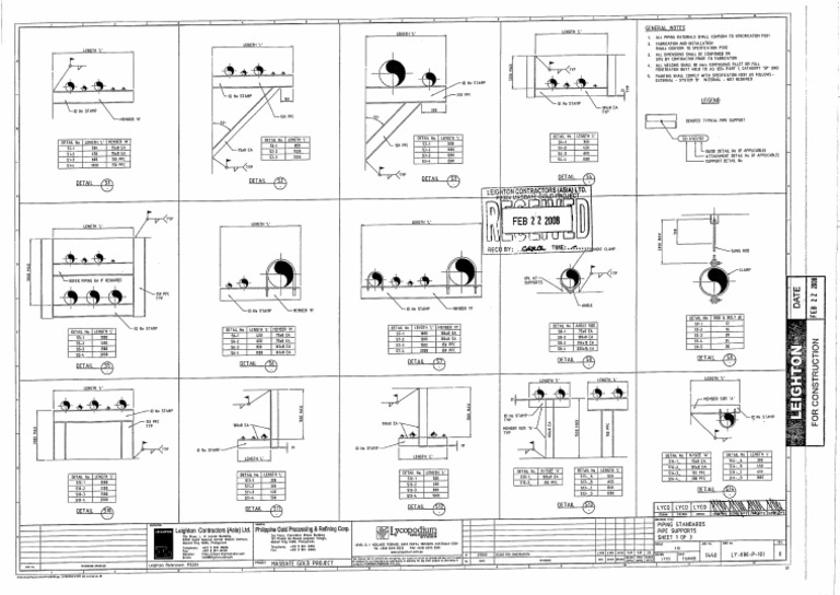 LY-000-P-101 Rev 0 Piping Standards Pipe Supports Sheet 1 of 3 | PDF