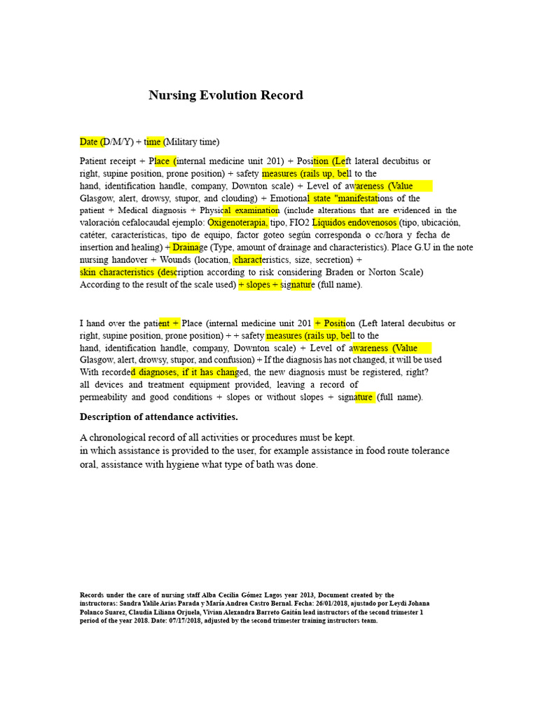 Example of Nursing Record | PDF