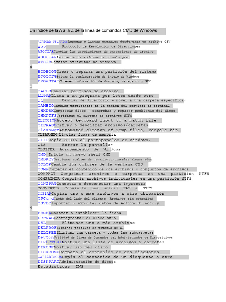 Índice A-Z de comandos CMD de Windows | PDF | Archivo de computadora ...