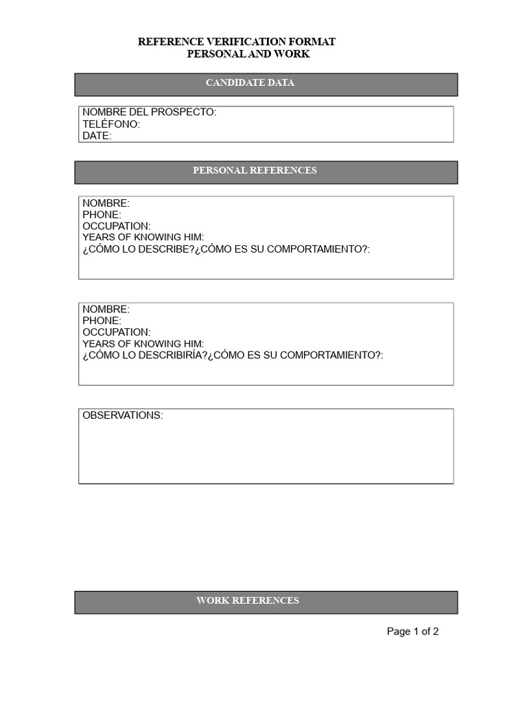 Reference Verification Form Template | PDF