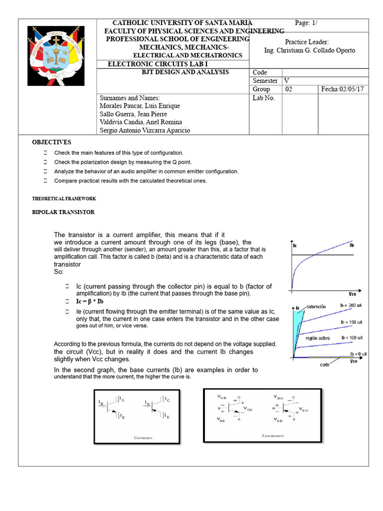 BJT Amplifier Design and Analysis Lab | PDF | Amplifier | Bipolar ...