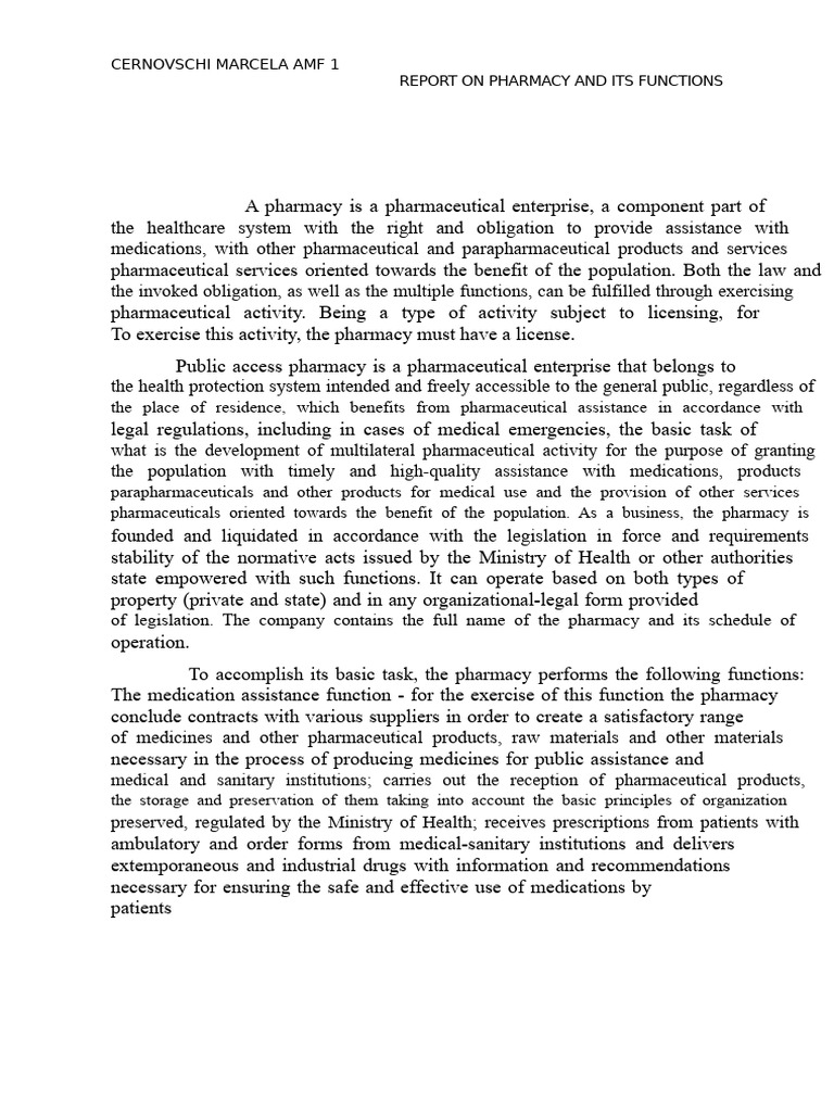 Report On Pharmacy and Its Functions | PDF | Pharmacy | Pharmacist