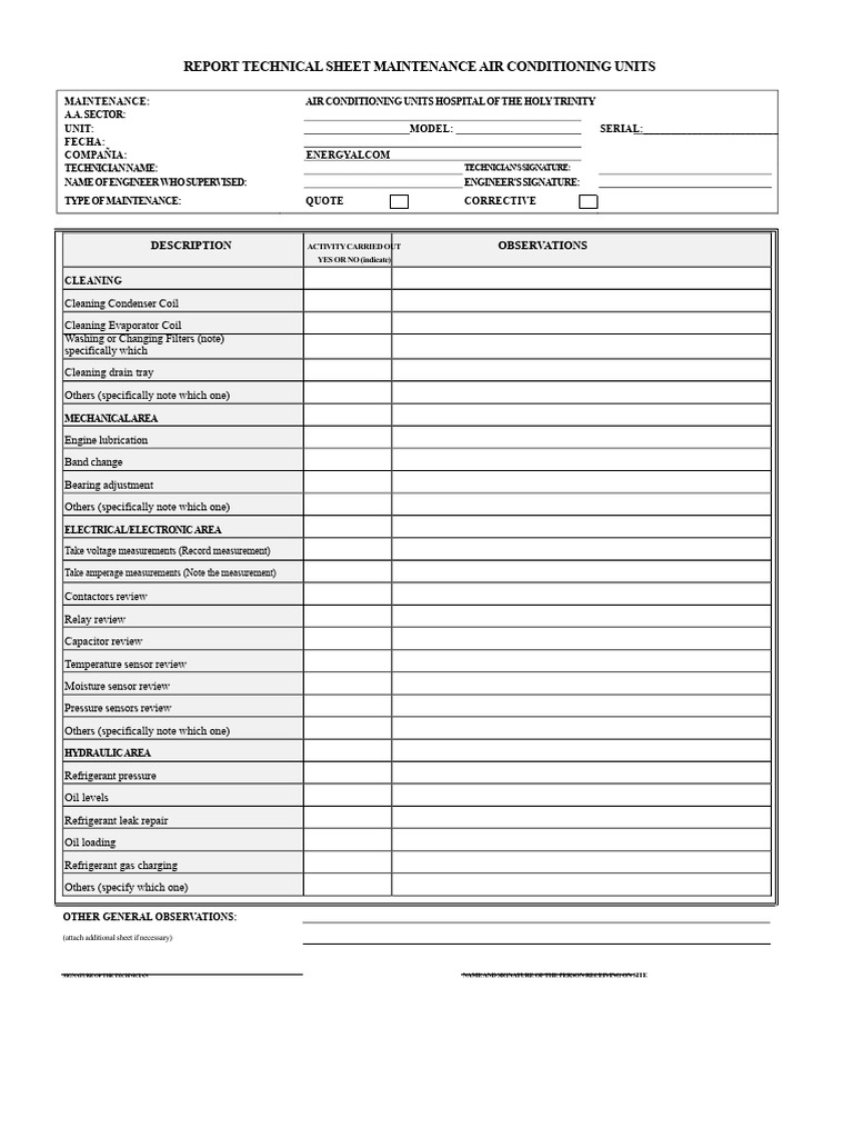 Air Conditioning Maintenance Report Template | PDF