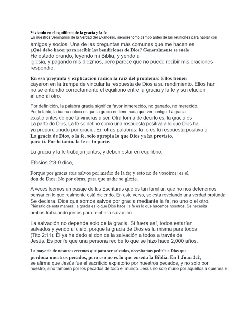 Equilibrio entre Gracia y Fe en la Salvación | PDF | Gracia divina ...