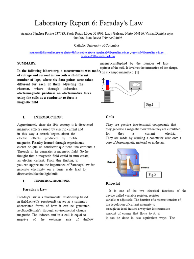 Laboratory Report Faraday's Law | PDF | Transformer | Inductor