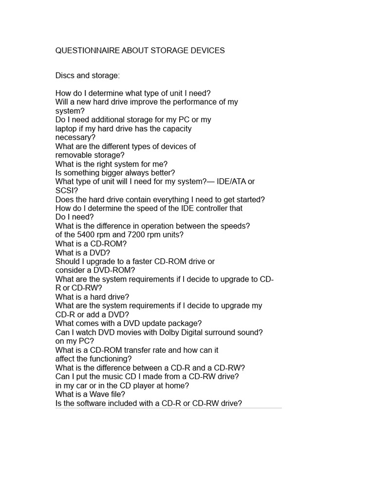 Questionnaire On Storage Devices PDF | PDF