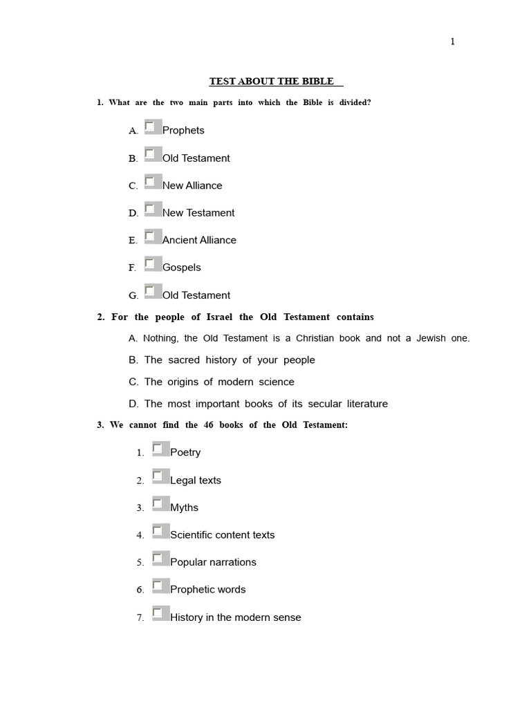Test About The Bible | PDF | Jesus | Bible