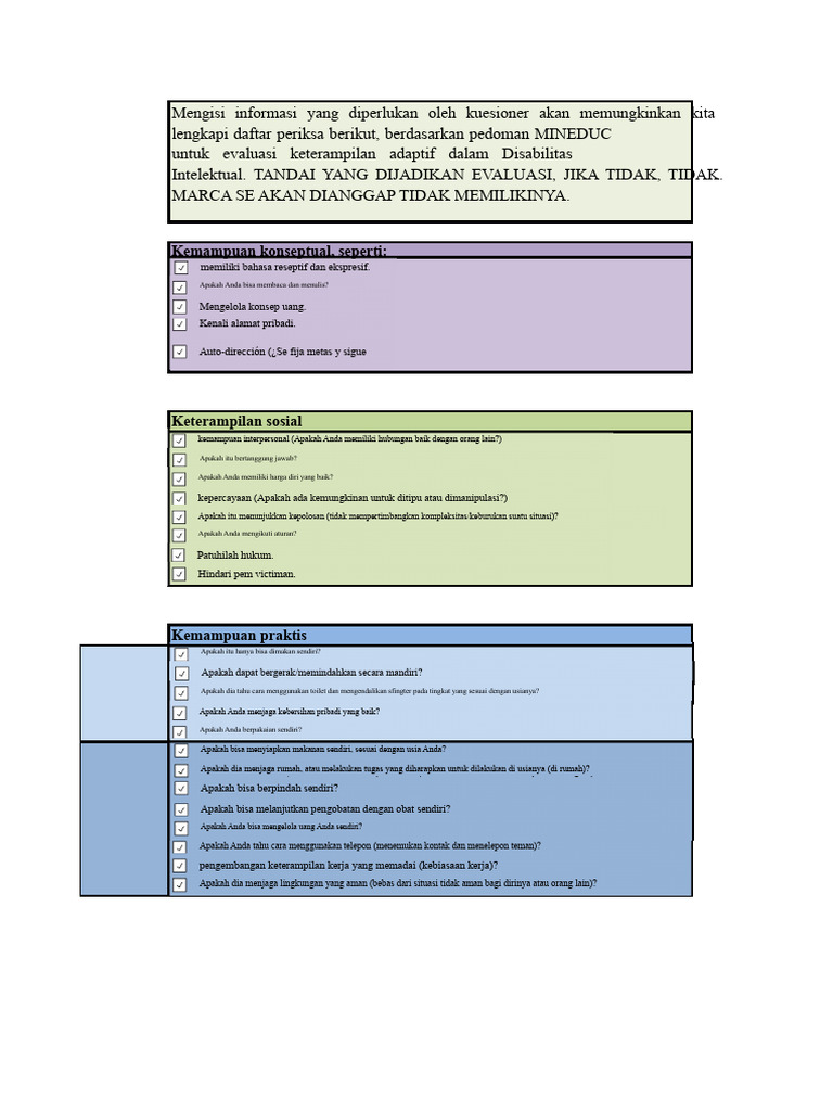 Evaluasi Keterampilan Adaptif Disabilitas Intelektual | PDF