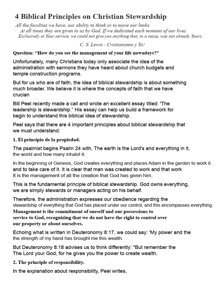 4 Biblical Principles On Christian Stewardship | PDF | Property | God