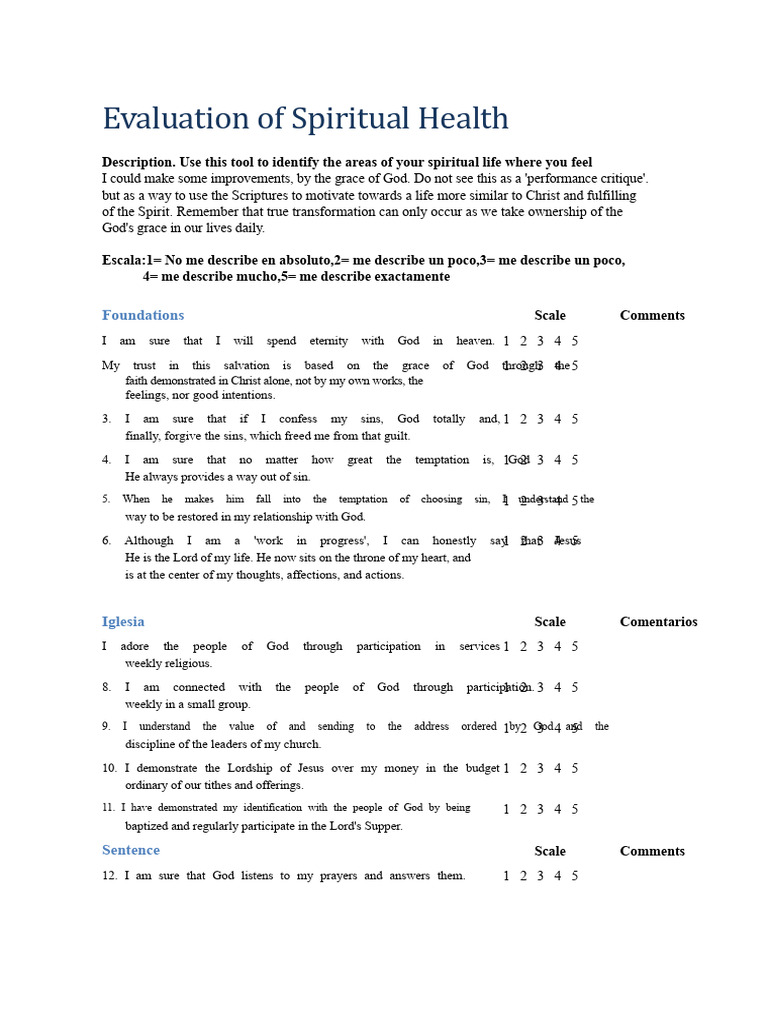 09 - Spiritual Health Assessment | PDF | Grace In Christianity | Jesus